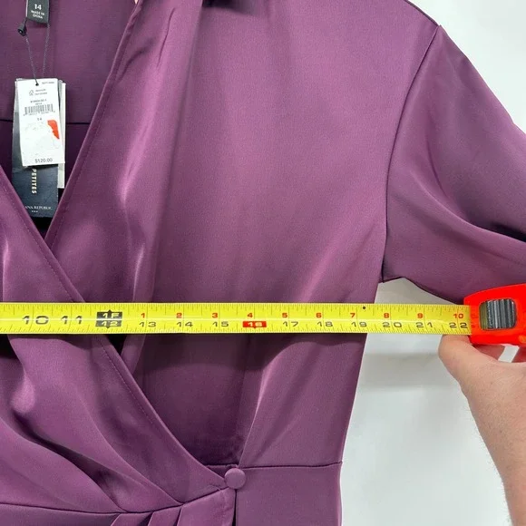 Banana Republic‎ Satin Collar Wrap Purple Midi Dress Size 14 NWT - Pinot Noir - Picture 11 of 15